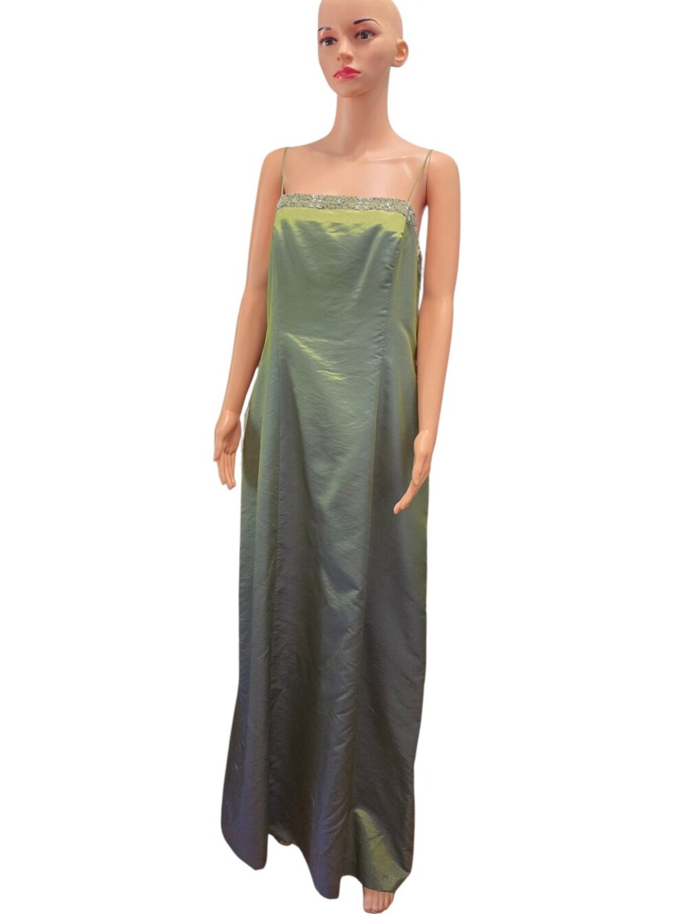 VTG 90s Alex Evenings Whimsical Iridescent Green Shimmering Taffeta Formal Gown